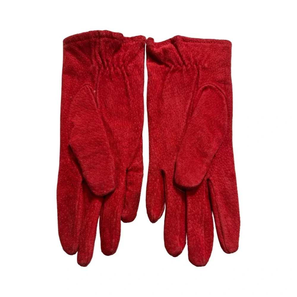 Fownes Vintage Red Suede Leather Gloves Acrylic Lined Size Large WPL 9522